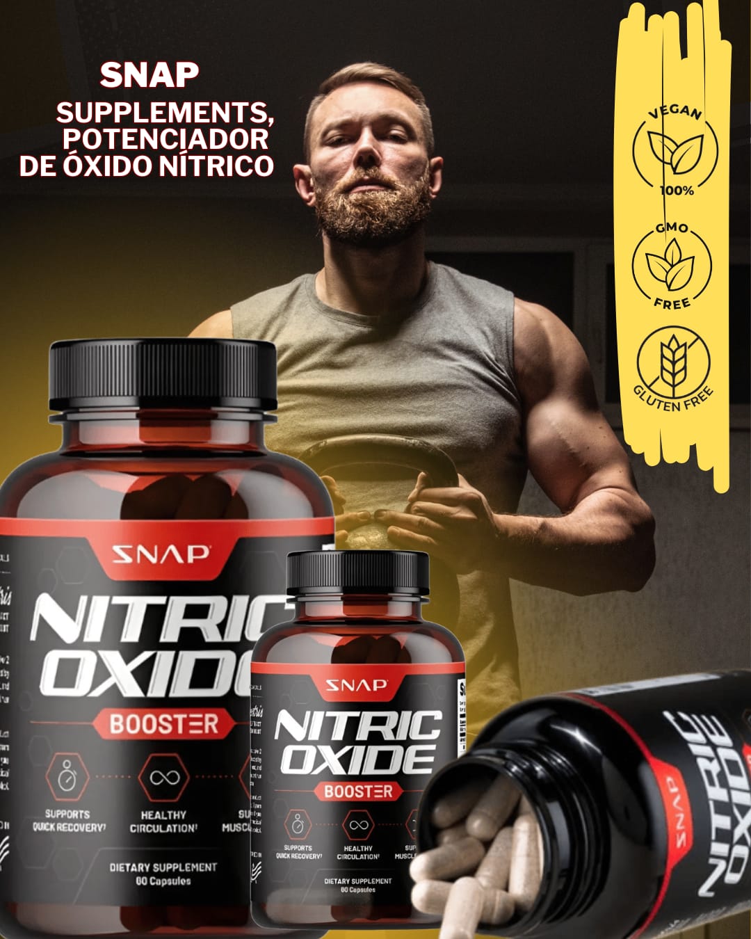 “Explota tu potencia al máximo: activa tu energía, fuerza y resistencia con Nitric Oxide Booster.”